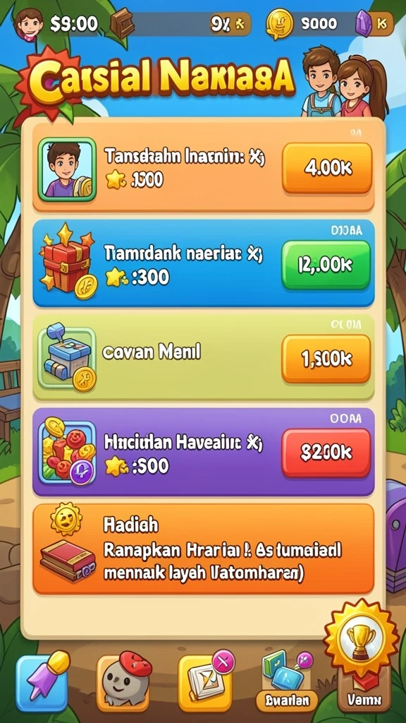 Tantangan level yang semakin sulit dan menarik.
